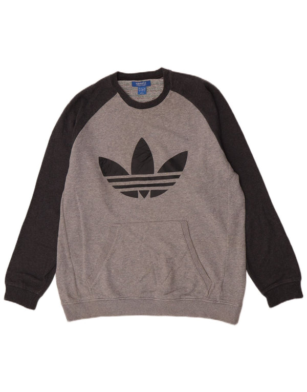 Adidas Mens Graphic Sweatshirt Jumper Large Grey Colourblock Cotton