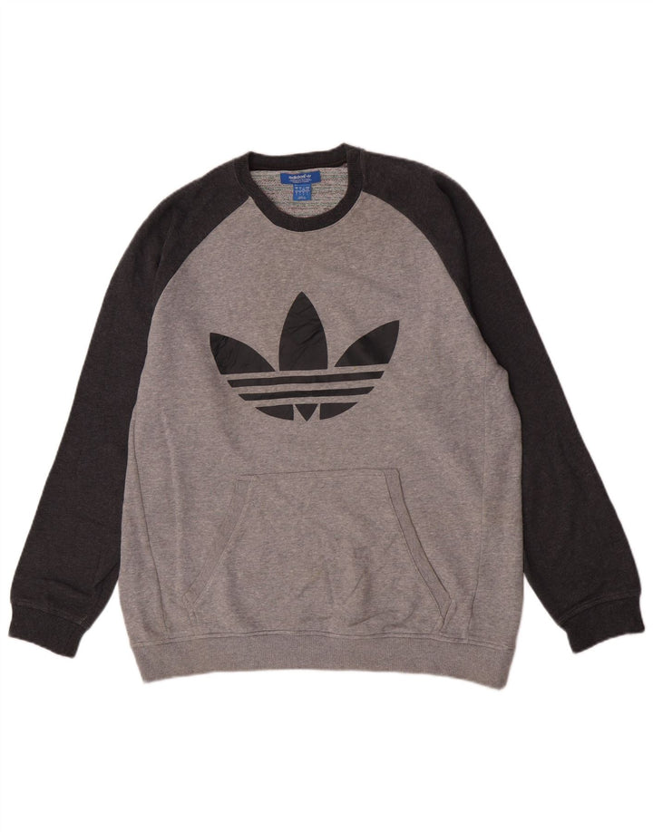 Adidas Mens Graphic Sweatshirt Jumper Large Grey Colourblock Cotton
