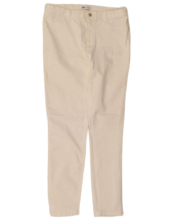 Zara Womens Slim Casual Trousers EU 46 2XL W36 L28 White Cotton