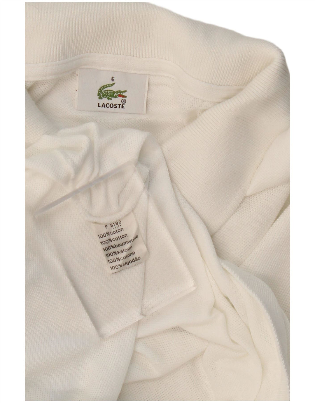 LACOSTE Mens Polo Shirt Size 6 XL White Cotton