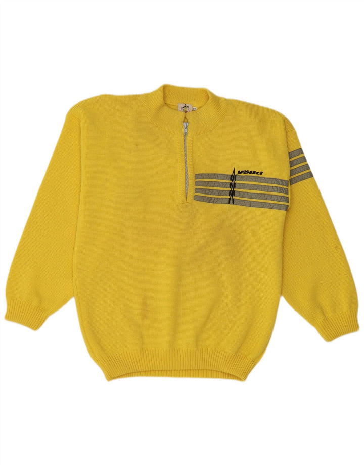 Vintage Mens Zip Neck Jumper Sweater IT 46 Small Yellow Striped Wool