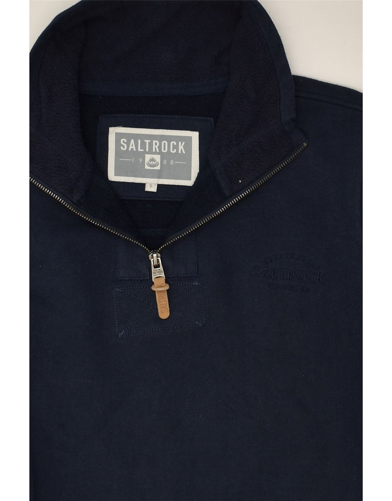 SALTROCK Mens Zip Neck Sweatshirt Jumper Small Navy Blue Cotton | Vintage Saltrock | Thrift | Second-Hand Saltrock | Used Clothing | Messina Hembry 