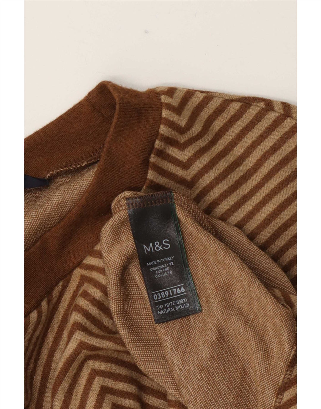 Marks & Spencer Womens Crew Neck Jumper Sweater UK 12 Medium Brown Chevron