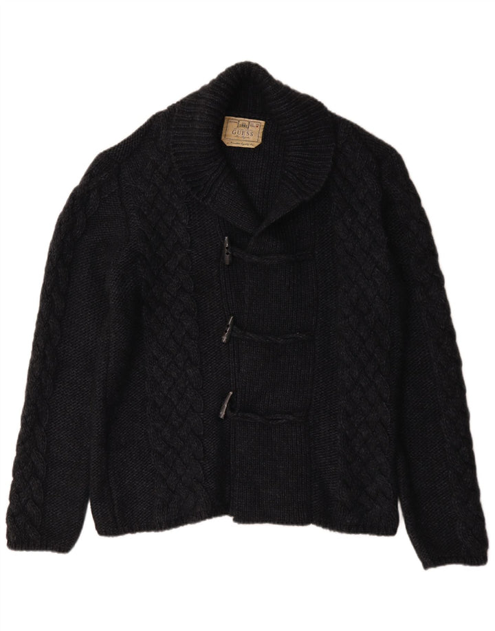 Guess Mens Duffle Buttons Cardigan Sweater Large Black Acrylic