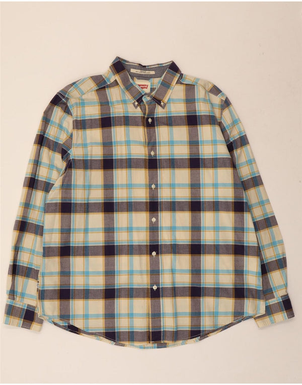 Levi's Mens Coupe Standard Standard Fit Shirt 2XL Beige Plaid Cotton