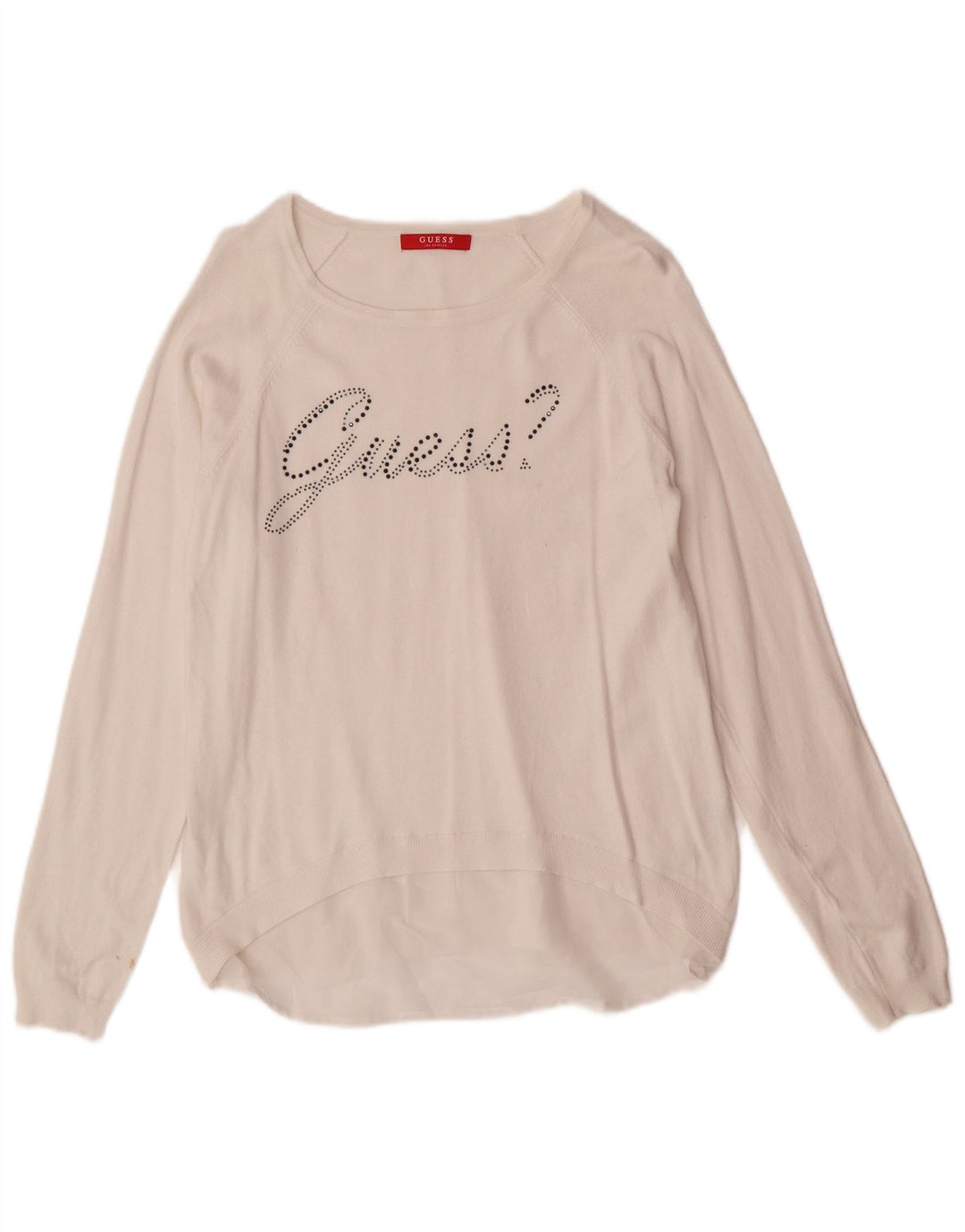 Guess Womens Graphic Boat Neck Jumper Sweater UK 10 Small White