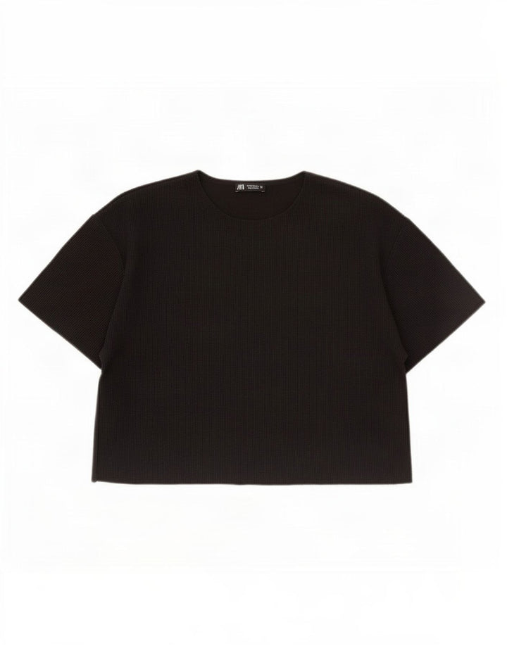Zara Womens Crop T-Shirt Top UK 14 Medium Black Polyester