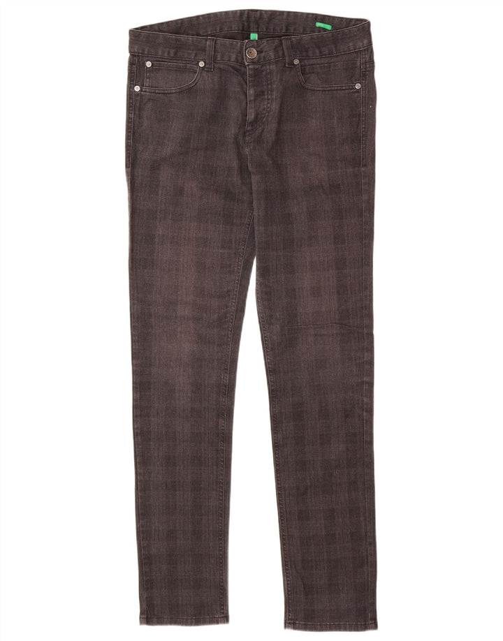 BENETTON Mens Slim Casual Trousers IT 48 Medium W32 L33 Grey Check Cotton