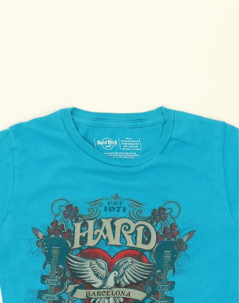 HARD ROCK CAFE Womens Barcelona Graphic T-Shirt Top UK 8 Small Blue Cotton | Vintage Hard Rock Cafe | Thrift | Second-Hand Hard Rock Cafe | Used Clothing | Messina Hembry 