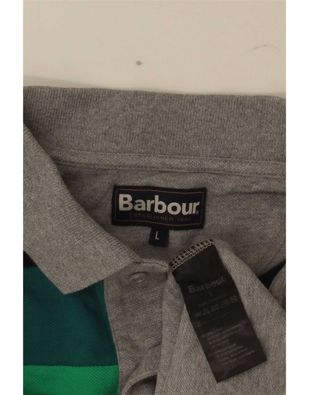 Barbour Mens Polo Shirt Large Grey Colourblock Cotton