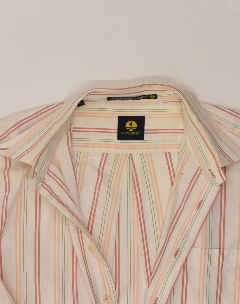 NAVIGARE Mens Shirt XL Beige Striped Cotton | Vintage Navigare | Thrift | Second-Hand Navigare | Used Clothing | Messina Hembry 