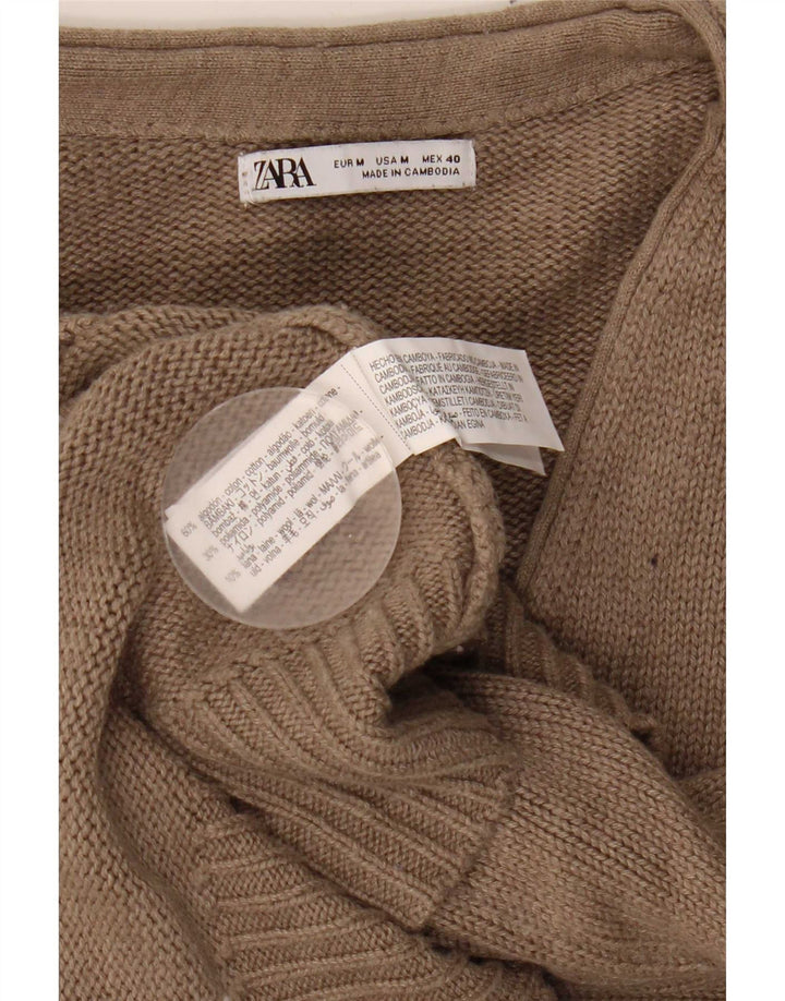 Zara Mens Cardigan Sweater Medium Beige Cotton