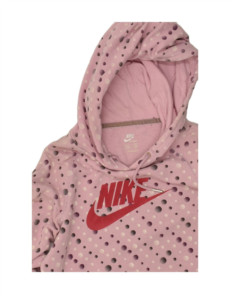 NIKE Womens Graphic Hoodie Jumper UK 8/10 Small Pink Spotted Cotton | Vintage Nike | Thrift | Second-Hand Nike | Used Clothing | Messina Hembry 