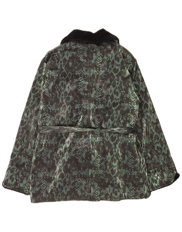Vintage Womens Double Breasted Coat UK 18 XL Green Animal Print Polyester