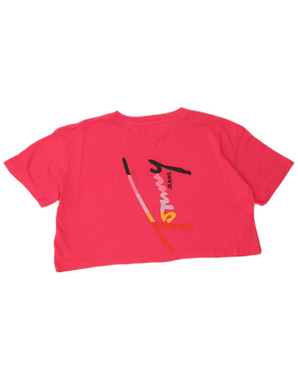 Tommy Hilfiger Womens Crop Oversized Graphic T-Shirt Top UK 14 Medium Pink