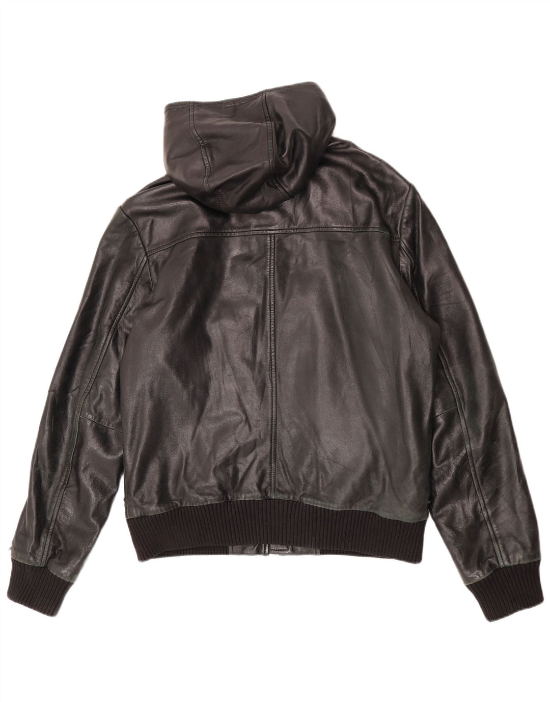Conbipel Mens Hooded Leather Jacket IT 50 Large Black Lambskin