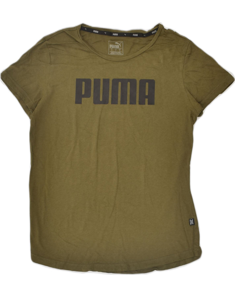 PUMA Womens Graphic T-Shirt Top UK 12 Medium Khaki Cotton | Vintage Puma | Thrift | Second-Hand Puma | Used Clothing | Messina Hembry 