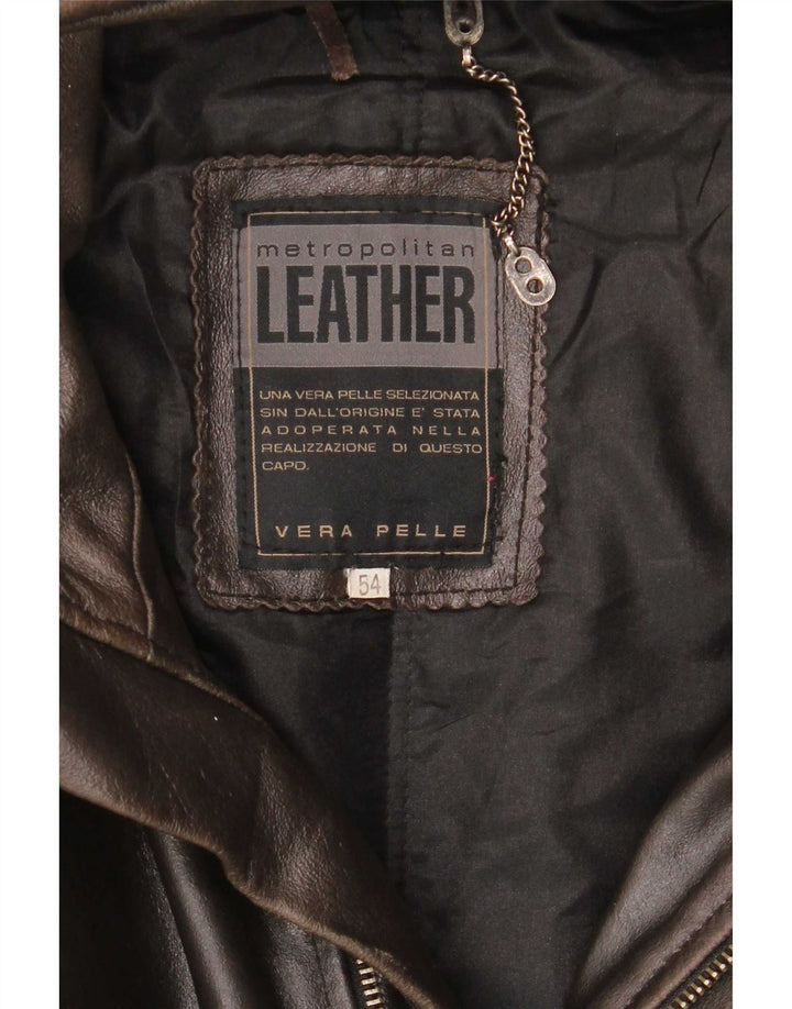 Metropolitan Mens Hooded Leather Coat IT 54 2XL Brown