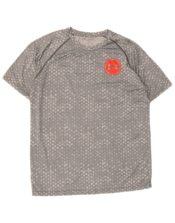 UNDER ARMOUR Mens Heat Gear T-Shirt Top Medium Grey Geometric