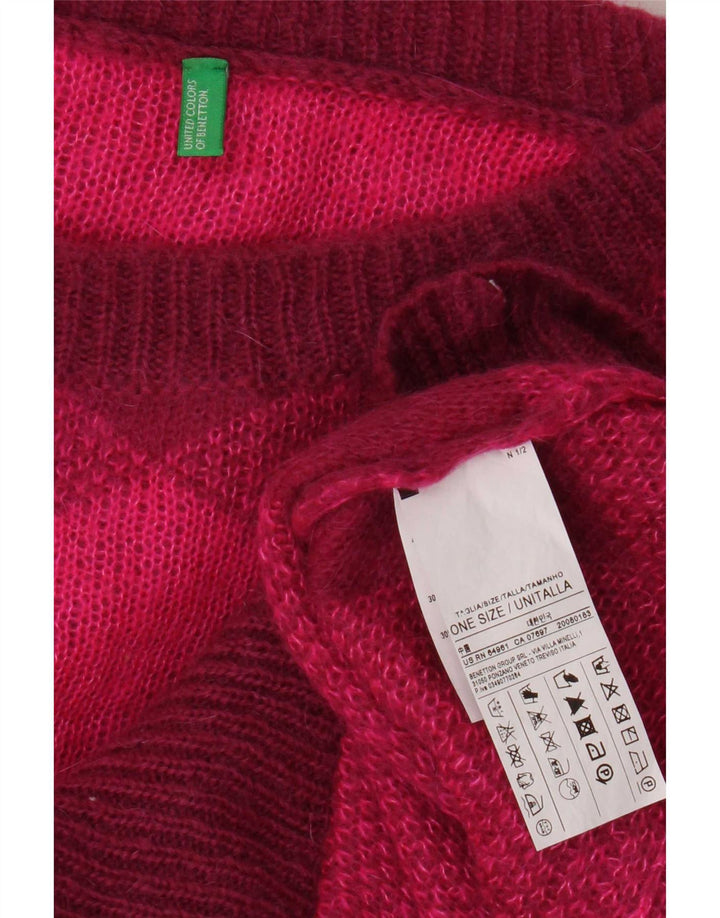 Benetton Womens Oversized Poncho Jumper One Size Pink Argyle/Diamond