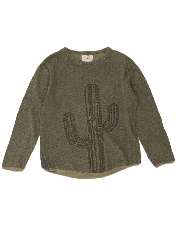 Zara Boys Graphic Top Long Sleeve 11-12 Years Khaki Cotton