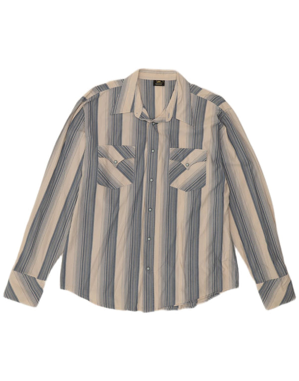 LEE Mens Shirt Large White Striped Cotton