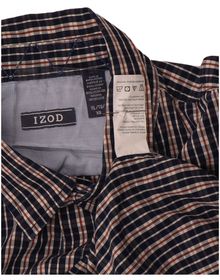 IZOD Mens Shirt XL Navy Blue Check Cotton