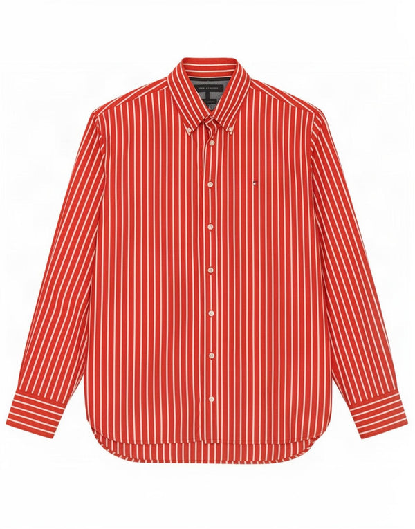 Tommy Hilfiger Mens Shirt Large Red Pinstripe Cotton
