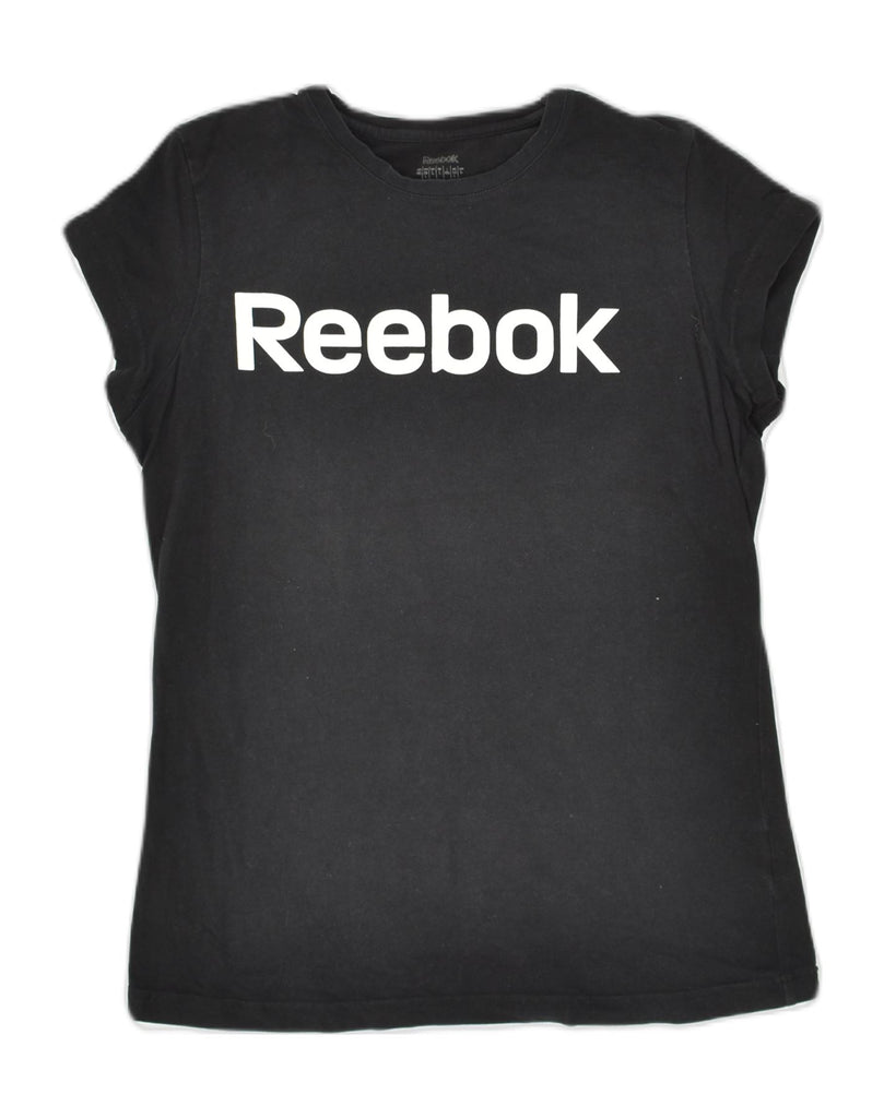 REEBOK Womens Graphic T-Shirt Top UK 14 Large  Black Cotton | Vintage Reebok | Thrift | Second-Hand Reebok | Used Clothing | Messina Hembry 