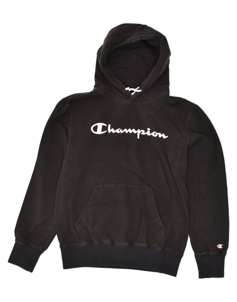 CHAMPION Mens Graphic Hoodie Jumper Medium Black Cotton | Vintage Champion | Thrift | Second-Hand Champion | Used Clothing | Messina Hembry 