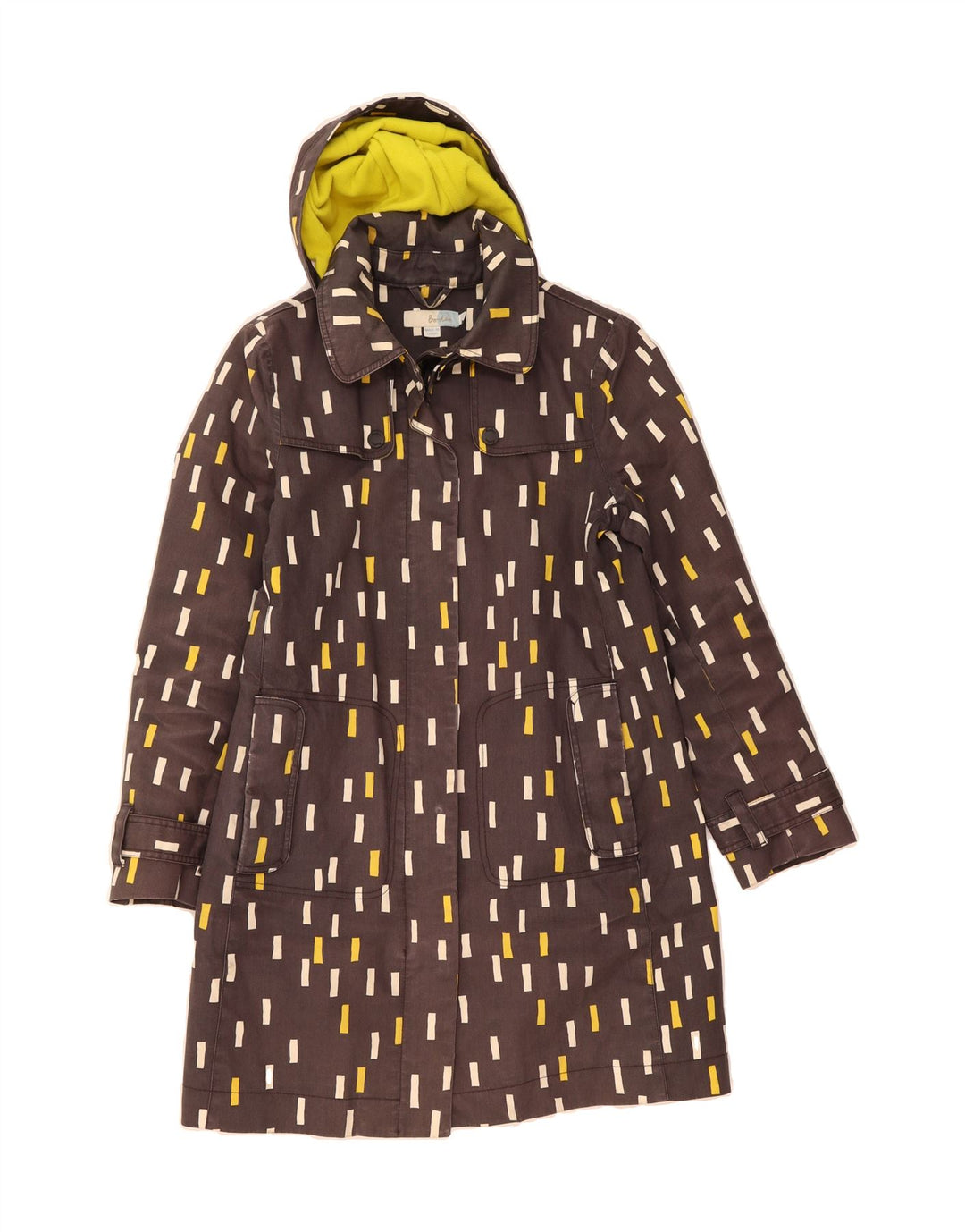 BODEN Womens Hooded Overcoat UK 10 Small Grey Geometric Cotton Vintage Boden and Second-Hand Boden from Messina Hembry 
