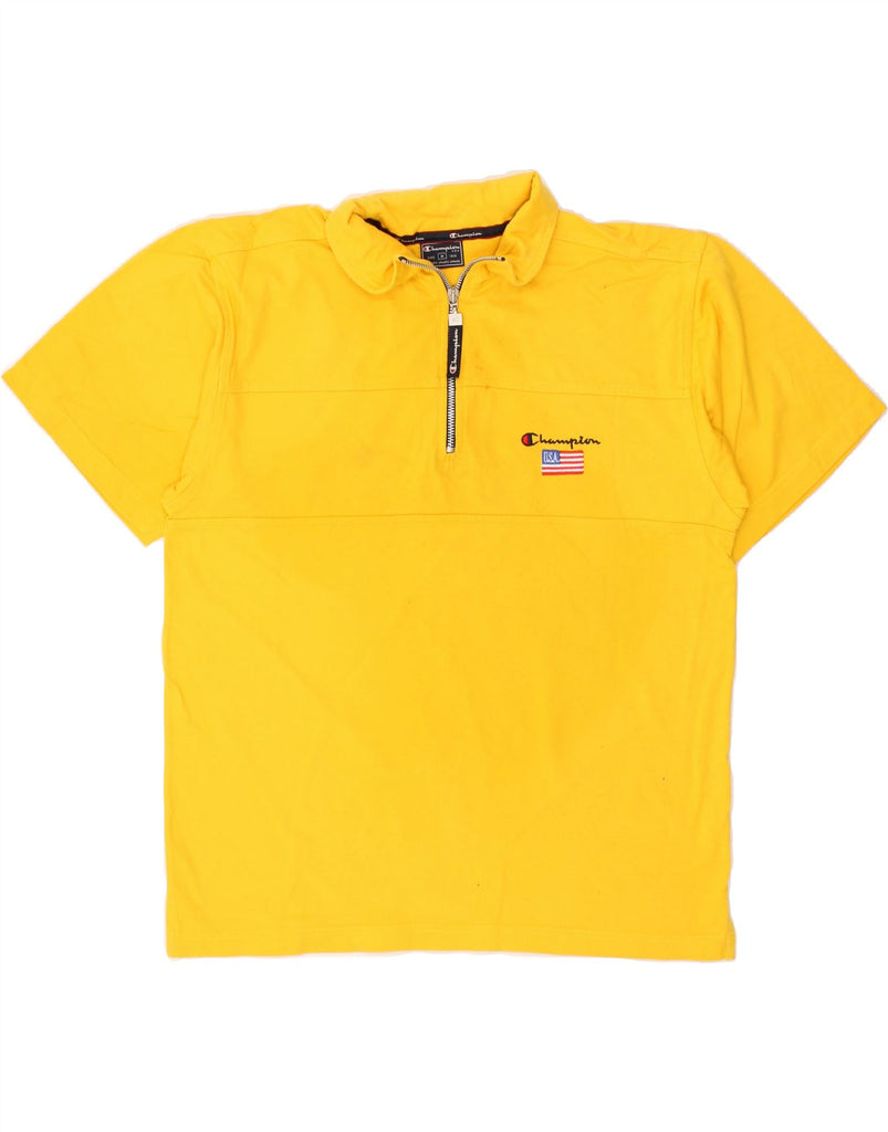 CHAMPION Mens Polo Shirt Medium Yellow Cotton | Vintage Champion | Thrift | Second-Hand Champion | Used Clothing | Messina Hembry 