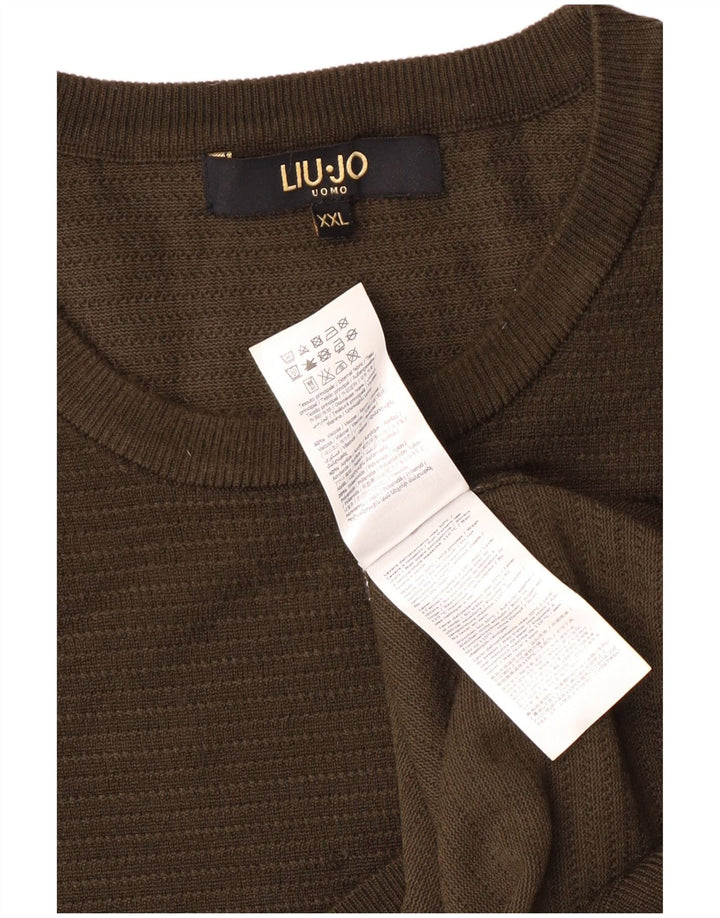 Liu Jo Mens Crew Neck Jumper Sweater 2XL Khaki Viscose