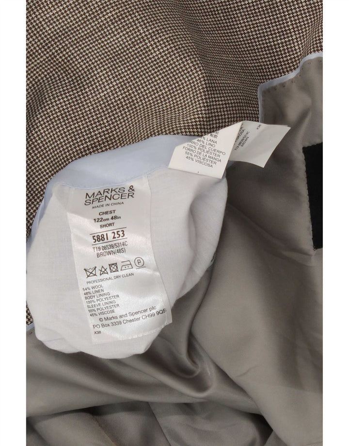Marks & Spencer Mens 2 Button Blazer Jacket UK 48 2XL Brown Wool