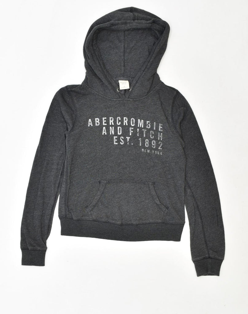 ABERCROMBIE & FITCH Womens Oversized Graphic Hoodie Jumper UK 6 XS Grey | Vintage | Thrift | Second-Hand | Used Clothing | Messina Hembry 