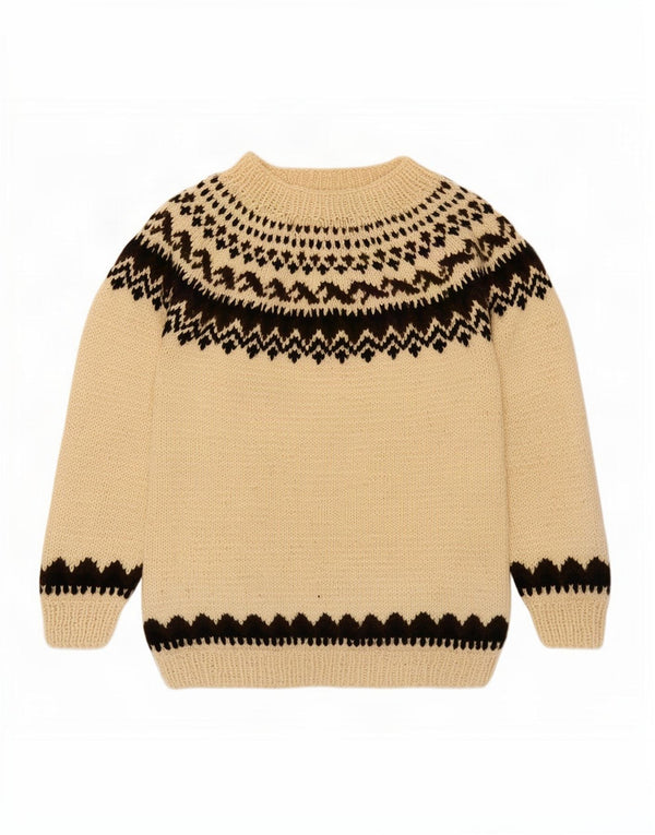 Vintage Womens Boat Neck Jumper Sweater UK 16 Large Beige Fair Isle