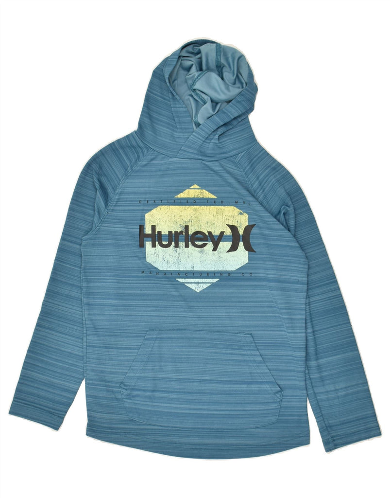 HURLEY Boys Graphic Hoodie Jumper 10-11 Years Medium Blue Striped | Vintage Hurley | Thrift | Second-Hand Hurley | Used Clothing | Messina Hembry 