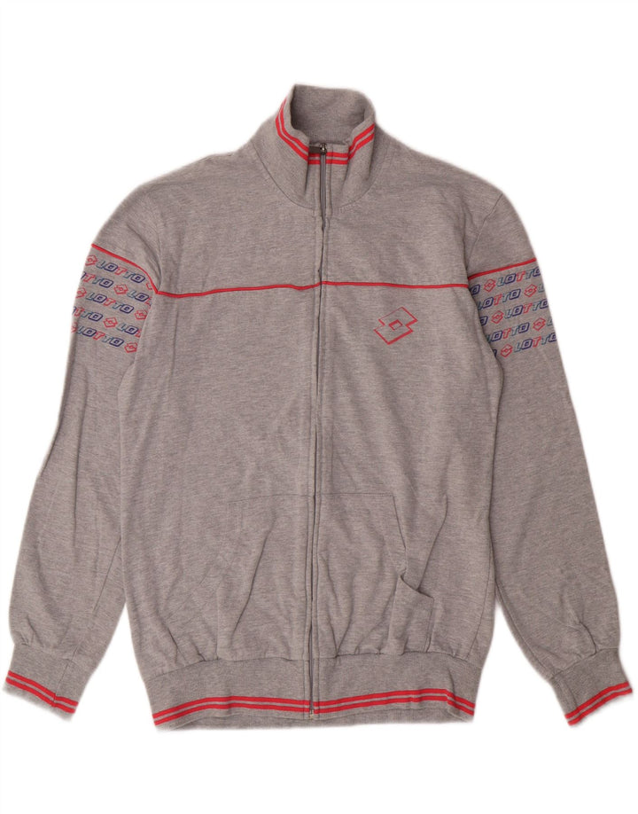 LOTTO Womens Graphic Tracksuit Top Jacket UK 16 Large Grey Cotton Vintage Lotto and Second-Hand Lotto from Messina Hembry 