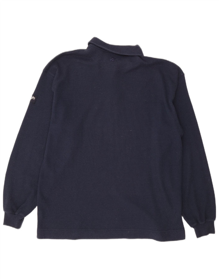 Reebok Mens Long Sleeve Polo Shirt Medium Navy Blue Cotton