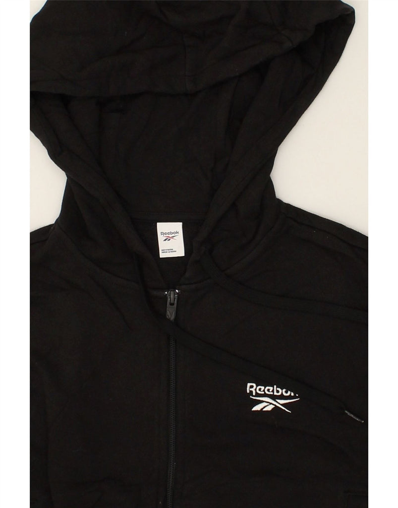 REEBOK Womens Crop Zip Hoodie Sweater UK 8/10 Small Black Cotton | Vintage Reebok | Thrift | Second-Hand Reebok | Used Clothing | Messina Hembry 