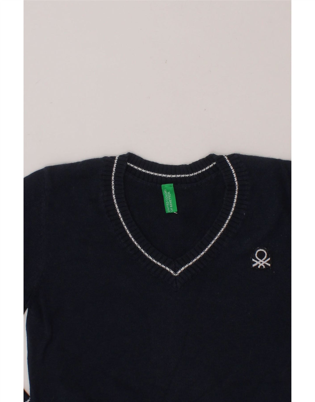 BENETTON Baby Boys V-Neck Jumper Sweater 18-24 Months Navy Blue Cotton Vintage Benetton and Second-Hand Benetton from Messina Hembry 