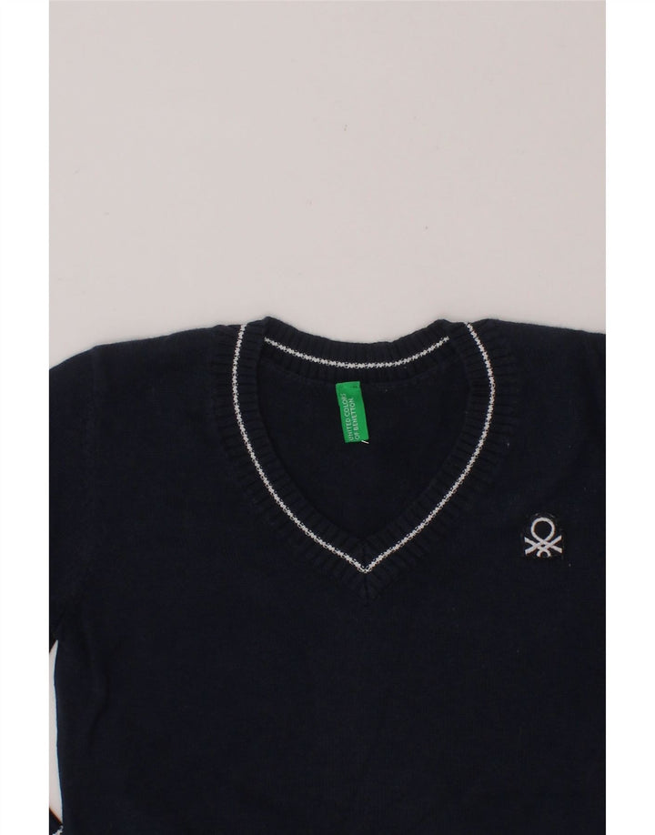 BENETTON Baby Boys V-Neck Jumper Sweater 18-24 Months Navy Blue Cotton Vintage Benetton and Second-Hand Benetton from Messina Hembry 