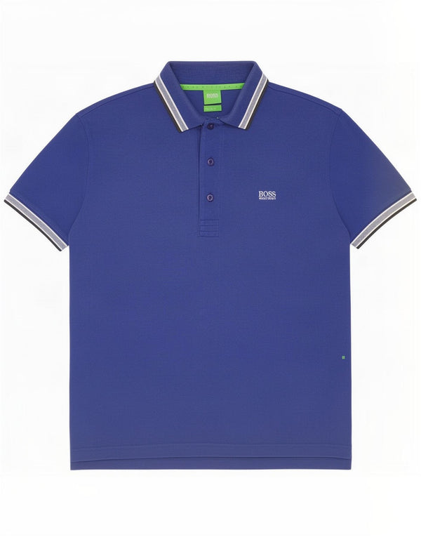 Hugo Boss Mens Polo Shirt Medium Blue Striped Cotton