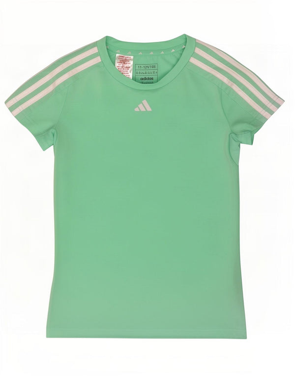 Adidas Girls Aeroready T-Shirt Top 11-12 Years Green Polyester