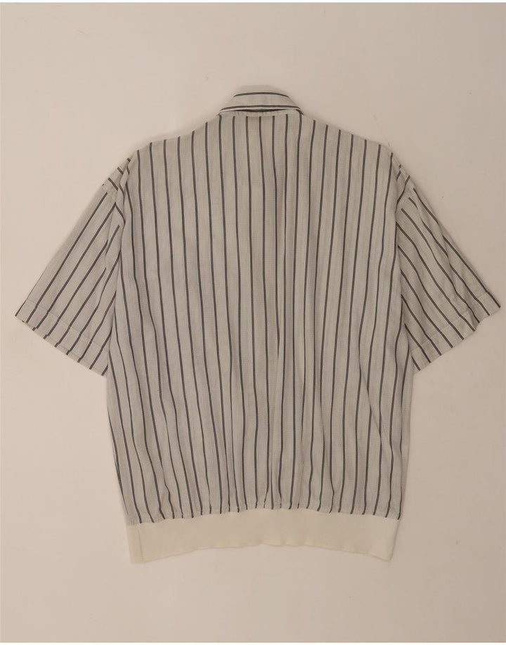 RODRIGO Mens Short Sleeve Pullover Shirt IT 52 Large White Striped Cotton