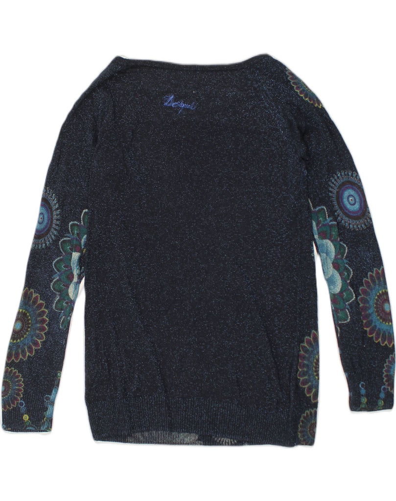 DESIGUAL Womens Boat Neck Jumper Sweater UK 12 Medium Navy Blue Floral | Vintage Desigual | Thrift | Second-Hand Desigual | Used Clothing | Messina Hembry 