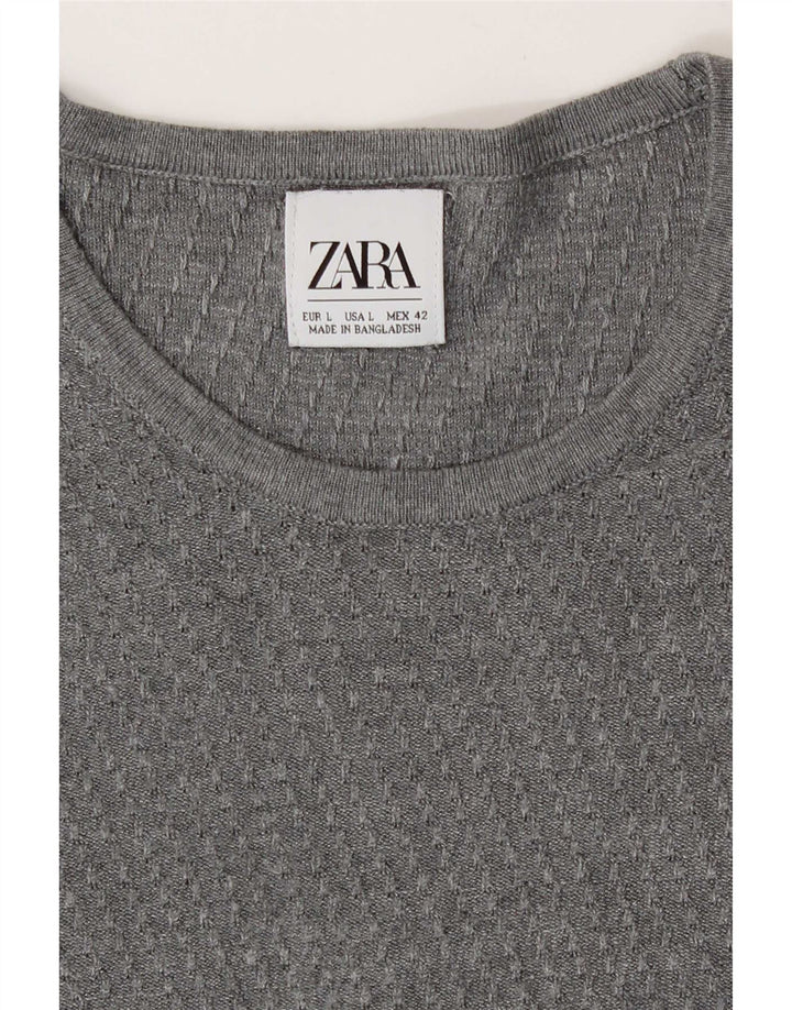 Zara Mens Crew Neck Jumper Sweater Large Grey