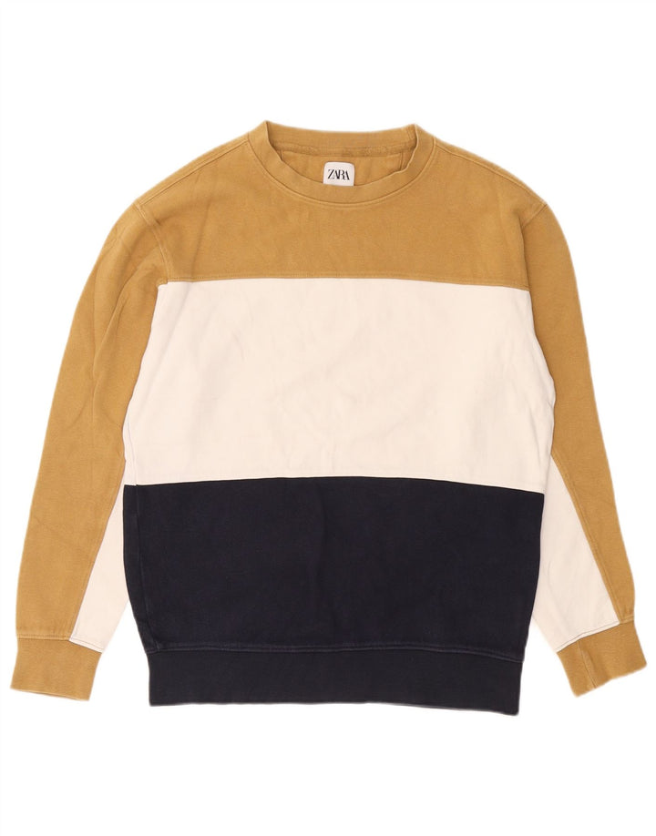 Zara Mens Sweatshirt Jumper Medium Multicoloured Colourblock Cotton