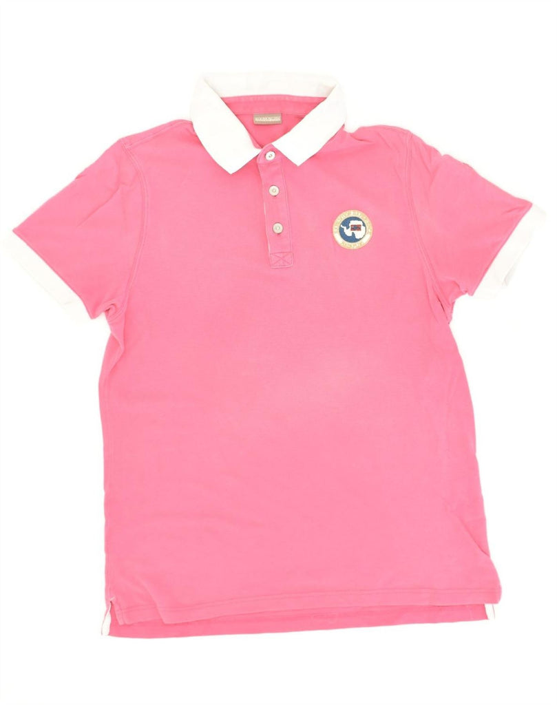 NAPAPIJRI Mens Polo Shirt Large Pink Cotton | Vintage Napapijri | Thrift | Second-Hand Napapijri | Used Clothing | Messina Hembry 