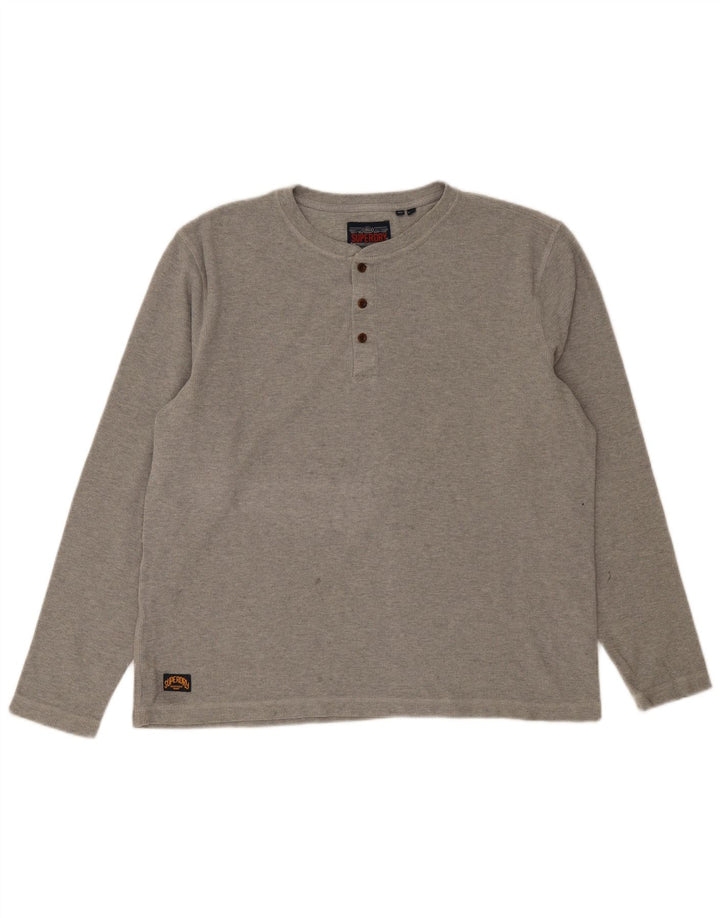 Superdry Mens Top Long Sleeve 2XL Grey Cotton
